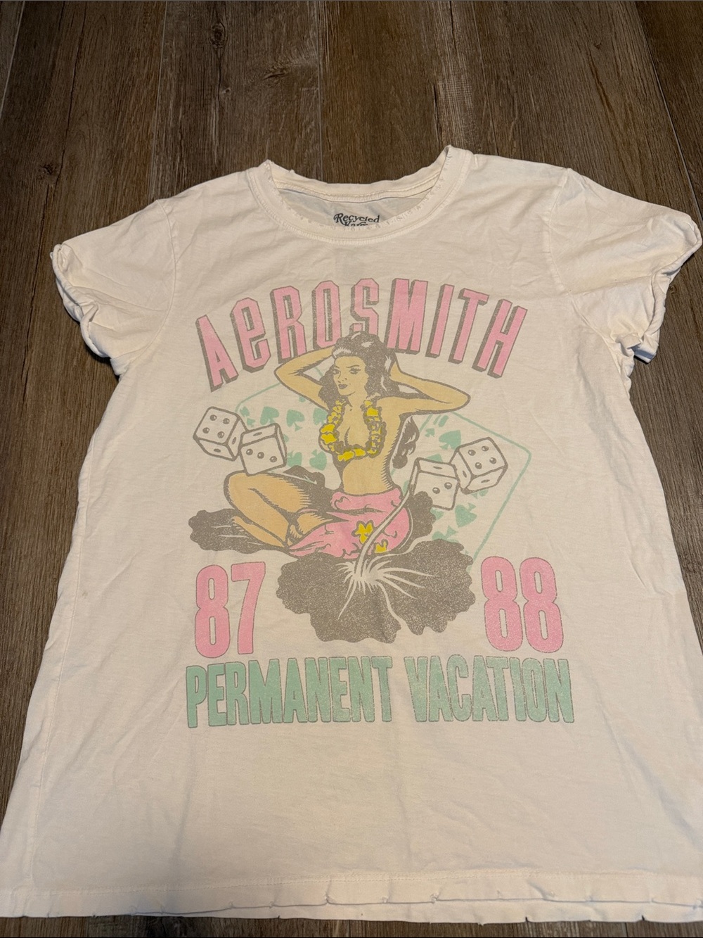 Recycled Karma White Tee with Aerosmith Logo